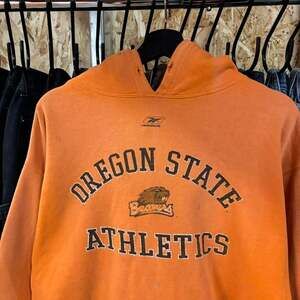 Vintage 90s Y2K Reebok Oregon State Athletics Faded & Thrashed Orange OSU Hoodie
